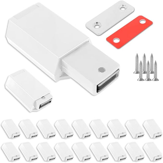 Heavy Duty Push to Open Door Latch,20 Pack White Magnetic Push Latches, Hidden Push Touch Latch Hardware for Push to Open Cabinet,Magnetic Door Catch for Cabinet Drawer Wardrobe Kitchen Door