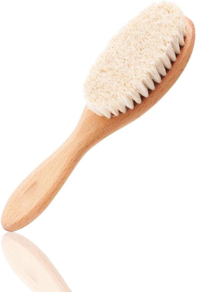 BoAn Wooden Baby Hair Brush,Natural Soft Goat Bristles,Cradle Cap Brush for Newborns & Toddlers,Perfect Scalp Grooming Product for Infant