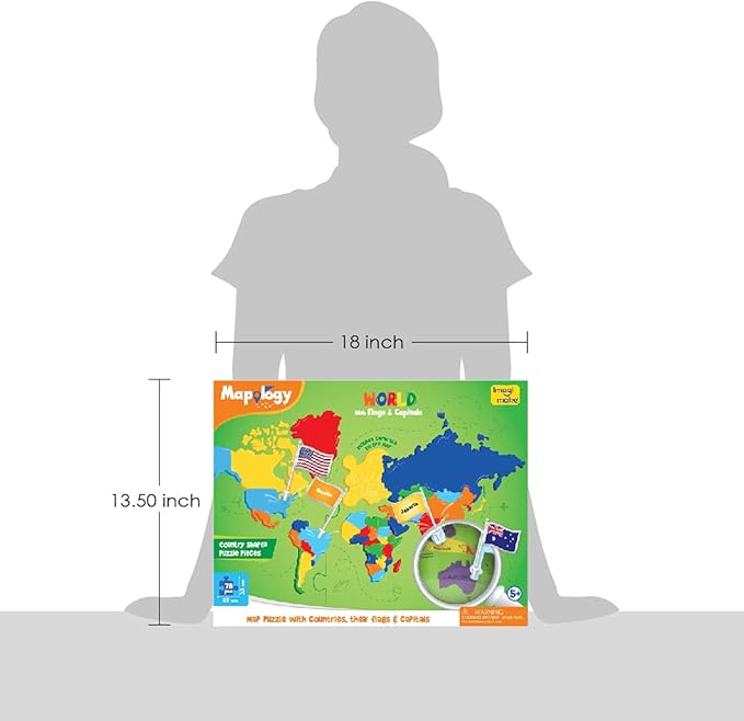 Imagimake Mapology World Map Puzzle - Includes Country Flags & Capitals | Fun Jigsaw Puzzle Kids Ages 5-8 | Educational Toys for Ages 8-13 | Geography Gifts for Girls & Boys 5, 6, 7, 8, 9, 10, 11, 12