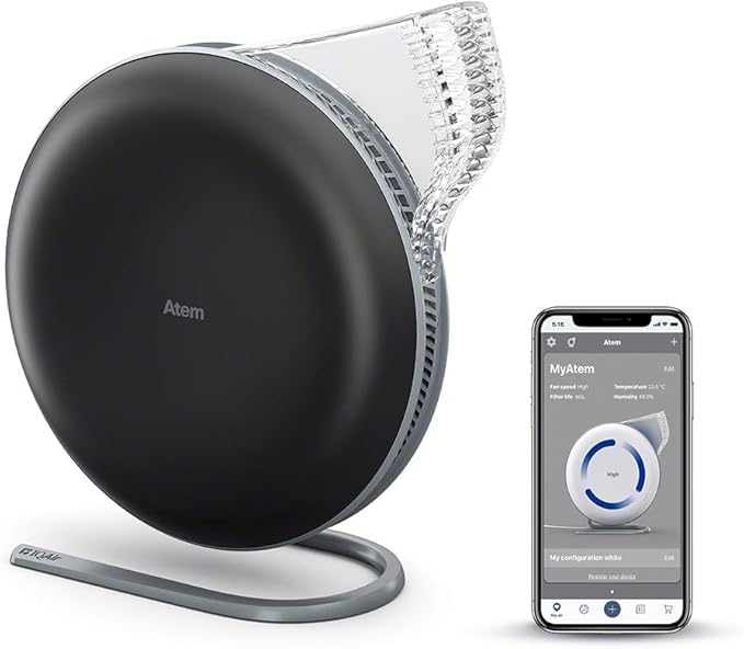 IQAir Atem Desk Air Purifier for Home, Office, Desktop, Small Room up to 150 sq ft, HyperHEPA Filter for Bacteria, Viruses, Allergens, Pets, Asthma, Pollen, Dust, Swiss Design, Made in Germany, Black