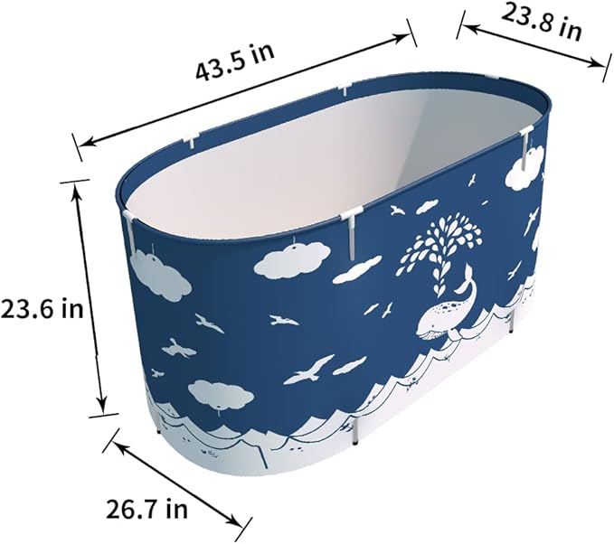 BESTHLS Foldable Bathtub Portable Soaking Bath Tub,Eco-Friendly Bathing Tub for Shower Stall (Large, Blue Whale)