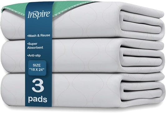 Inspire Washable Bed or Chair Pads | 3 Pack Waterproof Mattress Chucks Pad | Reusable Chux | for Adults Babies and Pets