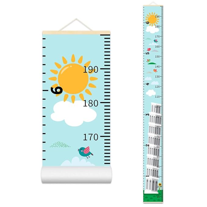 Baby Height Growth Chart - Canvas Height Chart for Kids Baby Child Toddler Boys Girls Growth Chart for Wall Room Nursery Decor Hangable and Removable Measuring Wall Ruler (Tower, Beige Wood)
