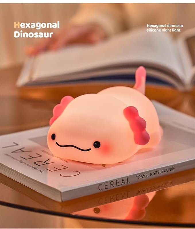 ATSUI Axolotl Night Light, LED Squishy Novelty Animal Lamp, Food Grade Silicone, 3 Level Dimmable, Breastfeeding Nursery Nightlight for Room Decor, Funny Gifts Stuff for Boys Girls Baby Children
