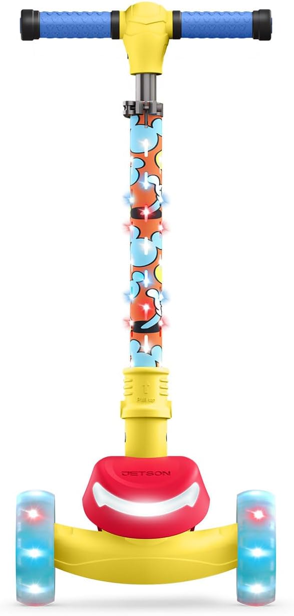 Jetson Character Kids Kick Scooter, LED Lights on Stem & Light-Up Wheels, Lightweight Frame, Height-Adjustable Handlebar, Lean-to-Steer System, Easy-Fold Mechanism