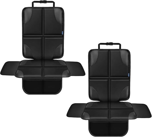 Car Seat Protector, Child Carseat Covers, Protector Car Seat for Baby with Thickest Padded and Non-Slip Waterproof Backing Mesh Pockets for Kids Pets-2 Pack