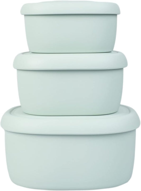 BLUE GINKGO Nesting Silicone Containers - Set of 3 Hard-Shell Silicone Food Storage Containers | BPA Free, Airtight, Dishwasher and Freezer Safe (6.7oz, 10oz, 20oz) - Green