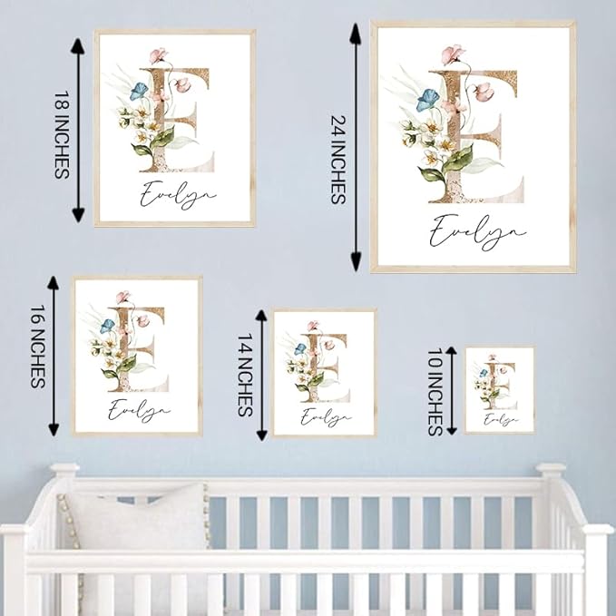 IZI POD Personalized Wooden Name Sign, Floral Monogram Nursery, Nursery Name Sign Boho Floral Pattern, Baby Name Sign, Wooden name signs for nursery, Wildflower Decor, Name signs for kids room gift/15, Design 15