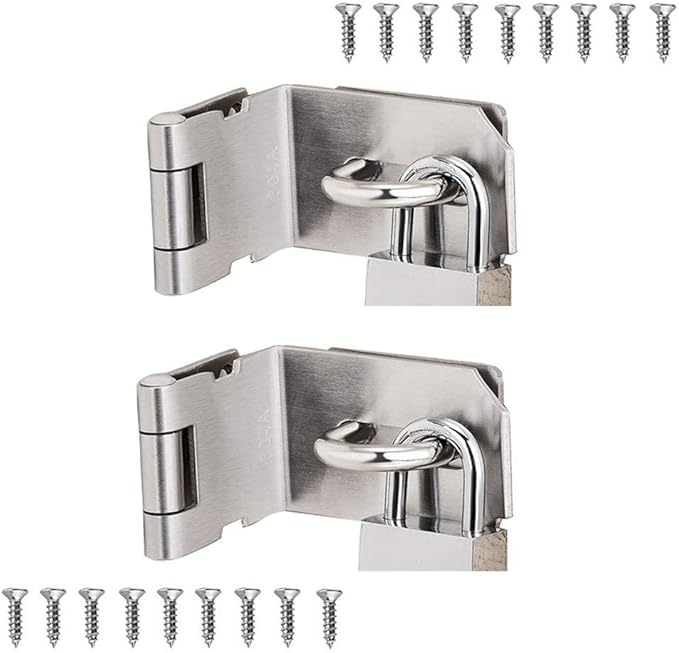 90 Degree 4 Inch Right Angle Padlock Hasp, Stainless Steel Safety Door Latches, Solid Gate Latches Brushed Finish