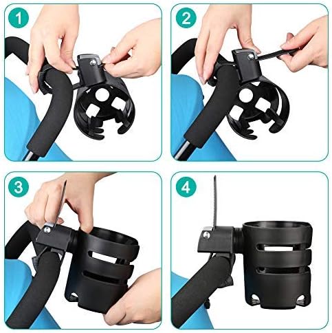 Accmor Stroller Cup Holder with Adjustable Strap, 360 Degree Rotatable Universal Cup Holder for Uppababy, Nuna, Doona Stroller, Drinks Holder for Wheelchair, Walker, Rollator