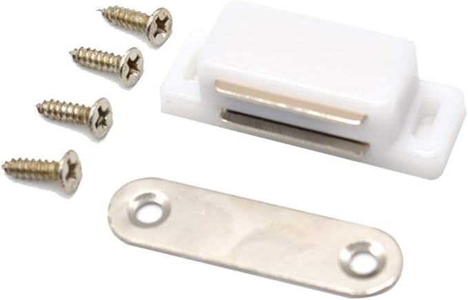 Cabinet Magnet Latch - Best for Cabinet Doors, Cupboards, Drawers and Shutters - Cabinet Magnetic Latch Easy Install - Magnetic Cabinet Catch Screws Included - Set of 12(White)