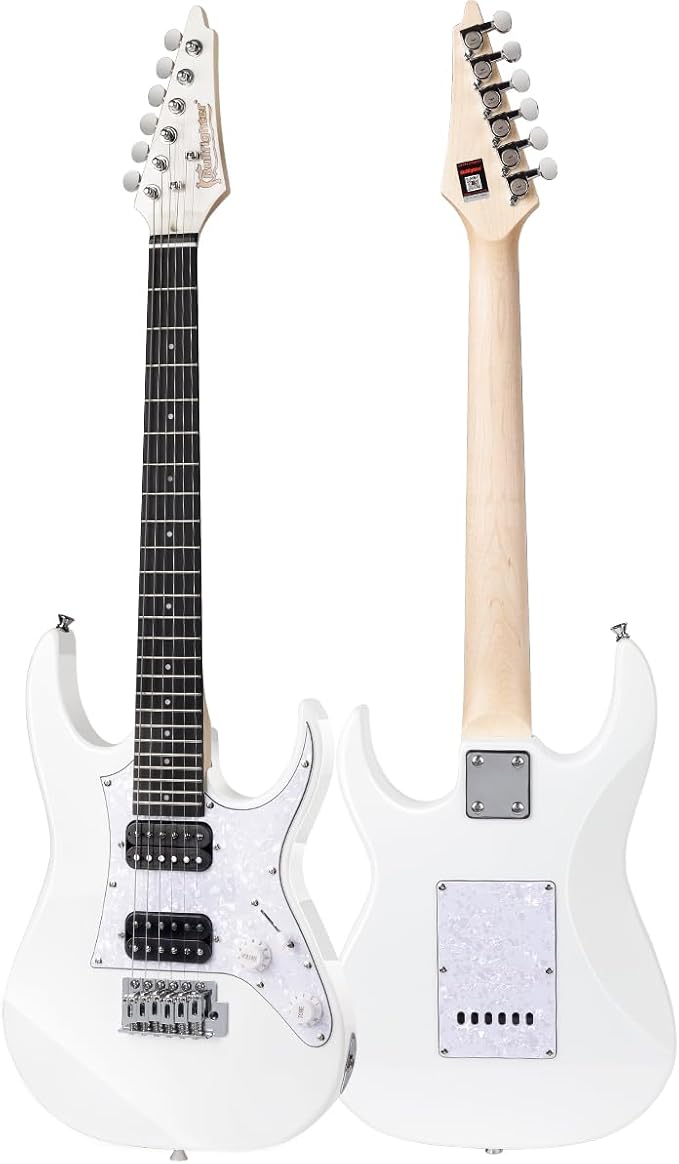 Bullfighter 34 Inch Kids Mini Strat Electric Guitar for Boys Girls, Beginner’s Electric Guitar Kit with Gig Bag, Picks, Cable, Strap, Extra Strings D120-R (blue) (White)