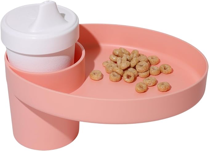 Travel Tray Oval USA Made Extend Your Current Cup Holder to Hold Your Cup Plus A Tray for Snacks, Toys and Accessories. Use in a Car Seat, Booster, Stroller, Golf Cart, Outdoor Chair, (Peach)