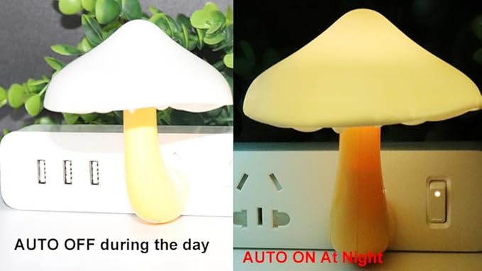 AUSAYE 2 Pack Sensor LED Night Light Plug in NightLight Energy Saving Wall Lamp Mushroom Night Lights for Bedroom, Bathroom,Toilet,Hallway,Kitchen,Kids,Adults Warm White