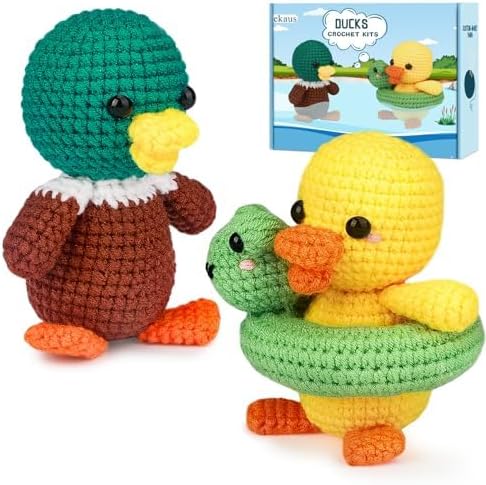 ekaus Crochet Kit for Beginners, Crochet Kit with Step-by-Step Video Tutorials, Crochet DIY Knitting Supplies for Adults Kids, Crochet Ducks(45%+ Yarn)