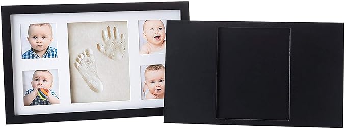 Baby Hand and Footprint Kit - Newborn Keepsake Picture Frame, Inkless Foot & Handprint Clay Mold - Baby Registry, New Mom Baby Shower, Gender Reveal Gift, Personalized Boy or Girl Nursery Photo Prints (Large, Black)
