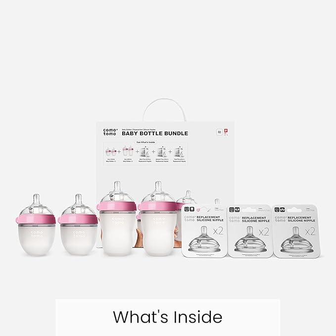 Comotomo Baby Bottle Bundle, Pink, (7 Piece Set)
