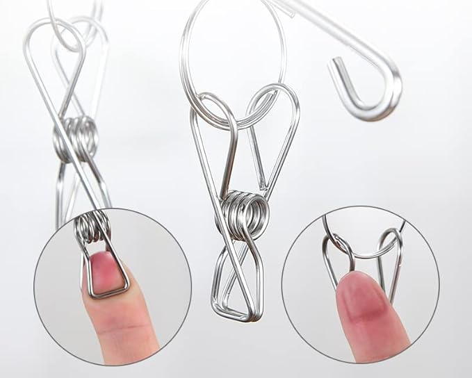 DurReus Windproof Laundry Hanger with 10 Clips Stainless Steel Clothes Drying Rack Outdoor Underwear Socks Herb Dryer Pack 2