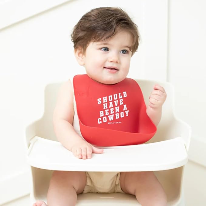 Baby Bib for Eating by Bella Tunno, Waterproof Silicone Bib with Large Food Catcher, Adjustable Fit for Babies 4-12 months & Toddlers 1-3 Years, Boys & Girls, Should Have Been A Cowboy
