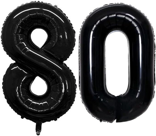 GOER Number 80 Balloons for 80th Birthday Party Decorations,42 Inch Jumbo Foil Helium Balloons for 80th Anniversary (Black)