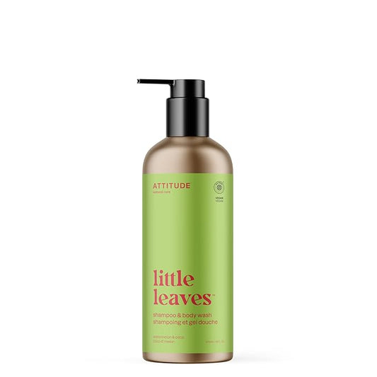 ATTITUDE Shampoo and Body Wash for Kids, EWG Verified Hair and Body Cleanser, Dermatologically Tested Soap, Plant and Mineral Based Bath, Vegan, Refillable Bottle, Watermelon and Coco, 16 Fl Oz