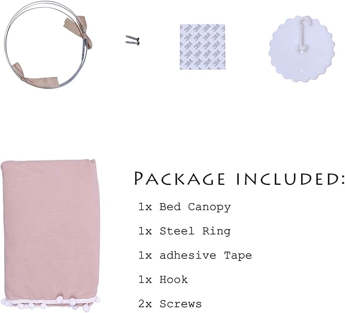 Bed Canopy with Pom Pom for Kids Crib Baby Girl Netting Cover Canopy Crib Curtain Reading Nook Hanging Tent Nursery Play Game Castle Room Decoration (Pink)