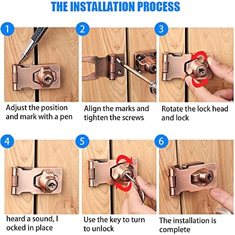 2 Packs Keyed Hasp Locks Twist Knob Keyed Locking Hasp for Small Doors, Cabinets and More,Stainless Steel Steel, Hasp Lock Catch Latch Safety Lock Door Lock with Keys (3inch, Copper)