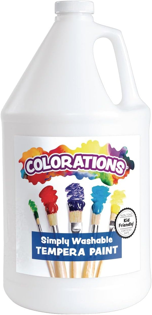 Colorations Paraben-Free Washable Tempera Paint for Kids - 1 Gallon Value Size. Vibrant White. Non-Toxic and Made in The USA
