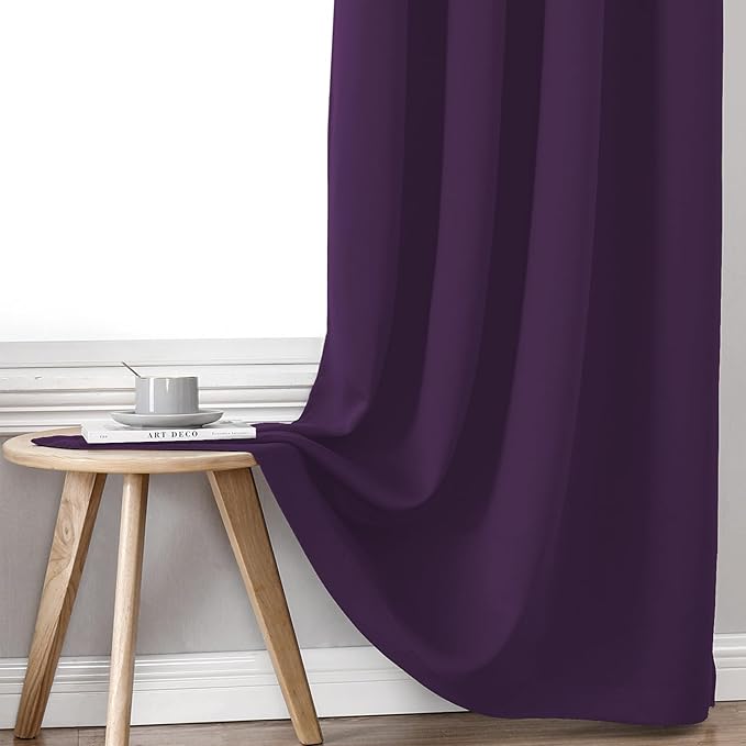 ChrisDowa 100% Blackout Curtains for Bedroom with Black Liner, 2 Thick Layers Total Blackout Thermal Insulated Grommet Window Curtains 2 Panels Set (Royal Purple, 52 x 45 Inch)