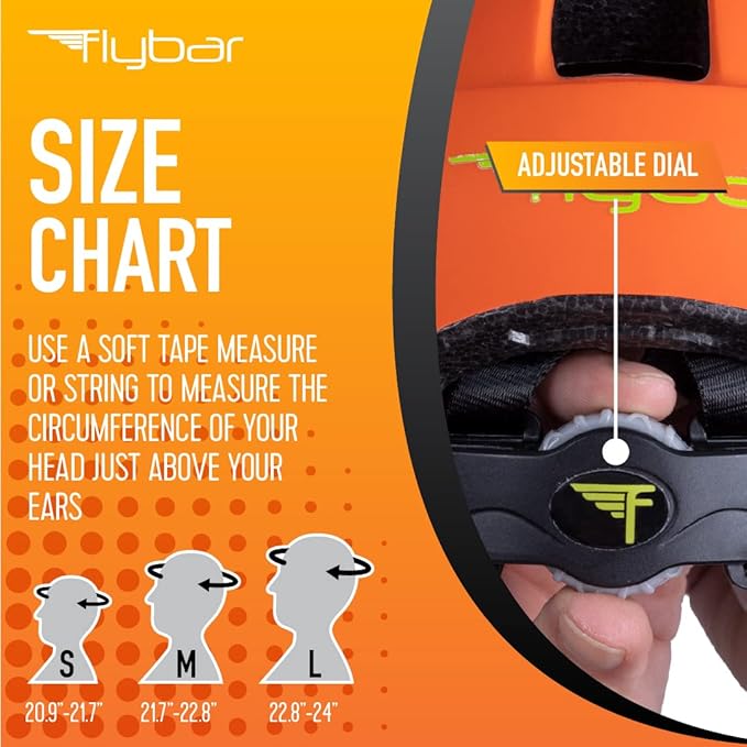 Flybar Kids Bike Helmet - Dual Certified Adjustable Dial, Lightweight Skateboard Helmet, Roller Skating, Pogo, Electric Scooter, Snowboard, Youth and Toddler Helmet, Boys & Girls 3-14