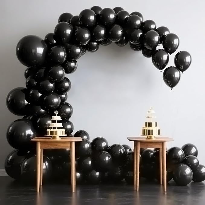 140pcs Metallic Black Round Balloons Different Sizes 18 12 10 5 Inch Latex Balloons for Arch Decoration Party Balloon Kit for Graduation Birthday Party Wedding Balloon Baby Shower Decoration