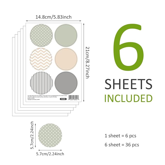 Boho Polka Dot Wall Decals 36 PCS, Boho Wall Decal Wall Sticker for Girls Room Living Room Playroom Nursery, Removable Wall Decals Kids Room Decor Vinyl Murals DIY Cute Decorations (6 Sheets)