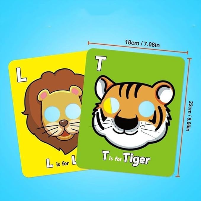 2025 New 26 PCS Alphabet Mask Cards,Alphabet Flash Cards with Animal Masks,Colorful Animals Flash Cards, Interactive Education Games, Learn Letters