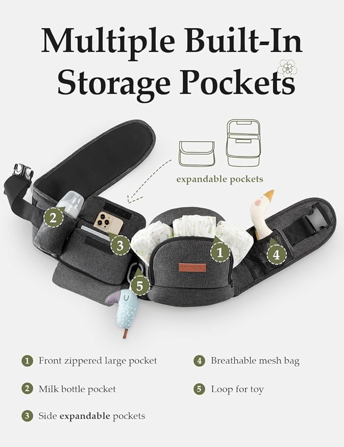 besrey Baby Hip Carrier, Adjustable Waist Belt Carrier, Ergonomic M Position Baby Hip Seat Carrie, Up to 44lb, Easy Fold Up, Infant Hipseat with Fanny Pack