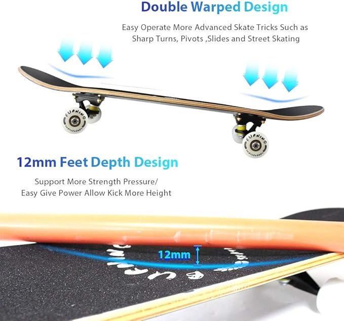 Easy_Way Complete Skateboards- Standard Skateboards for Beginners Kids Boys Girls Teenager- 31''x 8''Canadian Maple Cruiser Pro Skate Board, Skateboards
