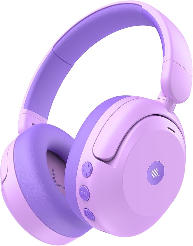 iClever BTH20 Active Noise Cancelling Headphones for Kids, 60H Play Time,Type C Fast Charging,Safe Volume 80dBA,Bluetooth5.4,Award-Winning Kids Headphones Wireless for iPad Tablet Airplane,Purple