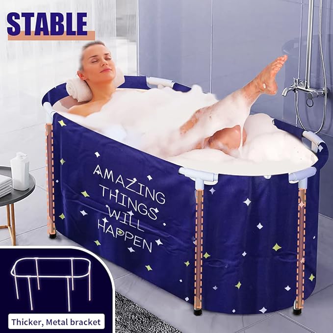 BESTHLS Portable Bathtub for Adult, Foldable Bathtub Portable Soaking Bath Tub,Eco-Friendly Bathing Tub for Shower Stall (Large Blue Sky)