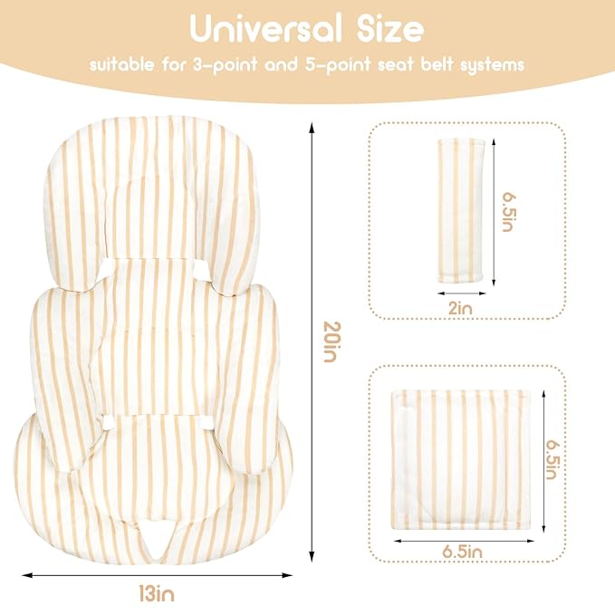 Infant Car Seat Insert, Car Seat Head Support Baby Girls Boys, Soft & Reversible Newborn Carseat Insert Cushion with 2 Strap Covers, for Stroller, Swing, Bouncer (Brown Line)