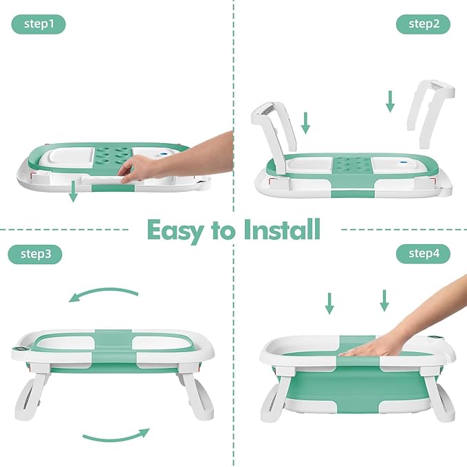 Collapsible Baby Bathtub,Baby Bath Tub with Soft Cushion & Thermometer,Baby Bathtub Newborn to Toddler 0-36 Months,Portable Travel Baby Tub