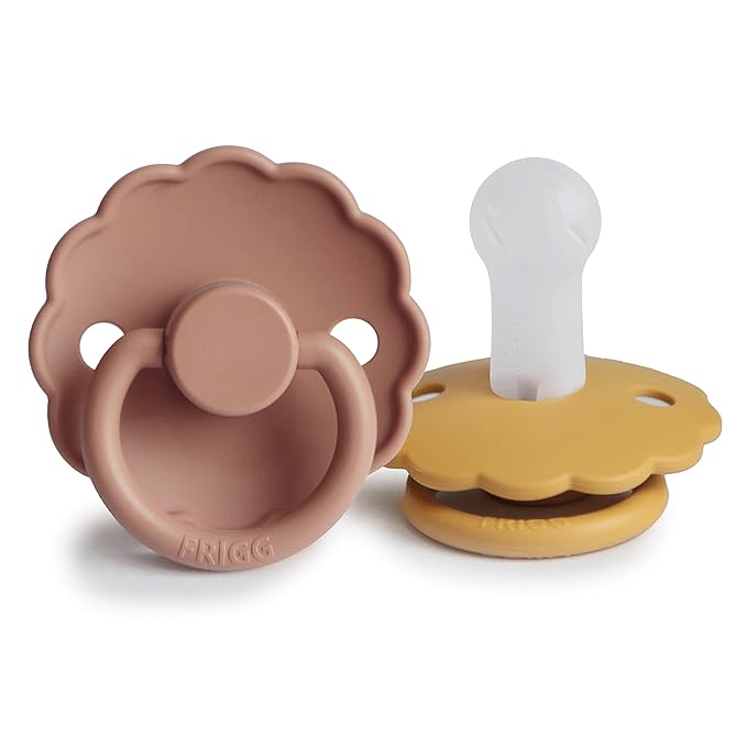 FRIGG Daisy SilkySoft Silicone Baby Pacifier | Made in Denmark | BPA-Free (Rose Gold/Honey Gold, 6-18 Months)