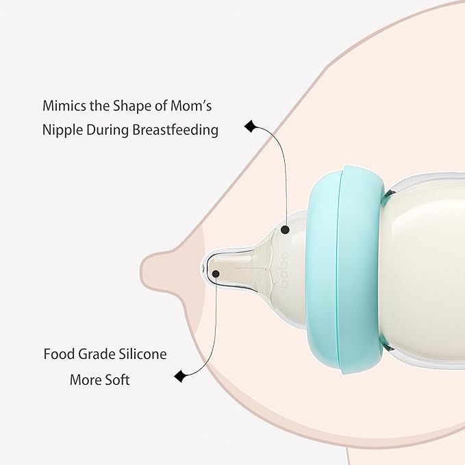 YOHKOH Natural Glass Baby Bottle with Natural Response Nipple, Newborn Anti-Colic Baby Bottles, Wide Neck Mushroom Cap Baby Bottle, Clear (8.8ounce (Pack of 4), Blue1)