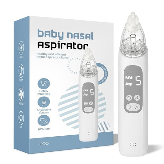 Baby Nasal Aspirator, Electric Nose Sucker with 5 Levels Suction, Soothing Light & Nursery Rhymes (White)