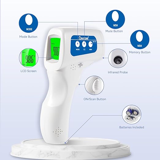 Berrcom Non Contact Forehead Thermometer Digital No-Touch Infrared Thermometers 3 in 1 for Adults and Kids Fever Check Thermometer Temperature Gun for Baby(Included 2X AAA Batteries)