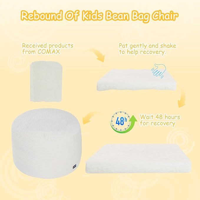 COMAX Kids Bean Bag Chair Turn into Beanbag Bed, Toddler Bean Chair Corduroy for Girl Boy Sleeping, Lazy Children Bean Bags with Filler, Convertible Child Floor Mattress, Beige