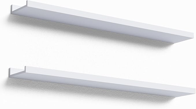 36 Inches Long Floating Shelves Wall Mounted, 2 Set Modern White Wall Shelf for Bedroom, Nursery Book Shelf with Lip, Picture Ledge Shelf for Wall Decor Living Room Bathroom Kitchen - White
