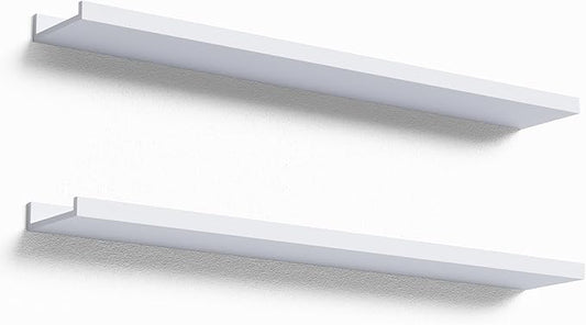 36 Inches Long Floating Shelves Wall Mounted, 2 Set Modern White Wall Shelf for Bedroom, Nursery Book Shelf with Lip, Picture Ledge Shelf for Wall Decor Living Room Bathroom Kitchen - White