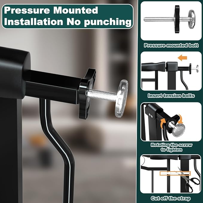 53.1-62.5 Inch Extra Wide Baby Gate, Pressure Mounted Dog Gate Indoor, Walk Thru Pet Gate for Cat Dog Child,Pet Gates for The House Doorway Black