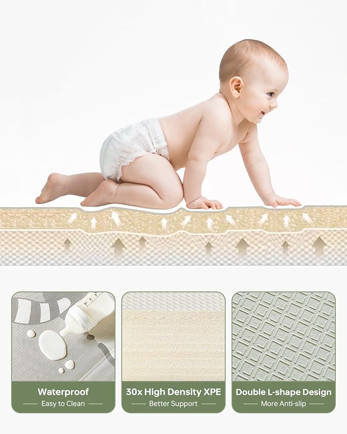 Baby Floor Play Mat 47"x47" Baby Playpen Mat, Foldable Baby Girl Playmat, Reversible Waterproof Foam Play Mats for Baby, 0.4 inch Crawling Baby Mat for 50" X 50" & 47"x47" Playpen(47*47*0.4)