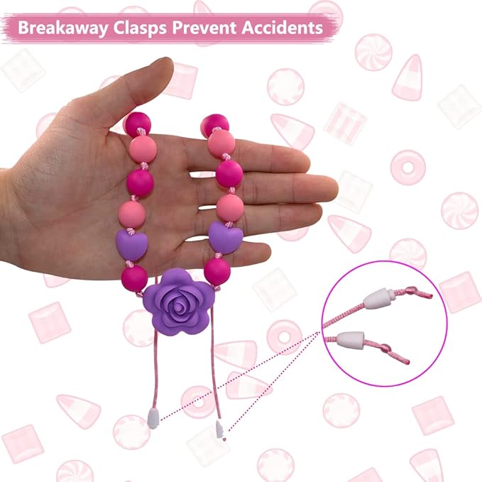 Chew Necklaces for Sensory Kids Girls Adults, Silicone Chewy Necklace Sensory Toys for Kids with Autism ADHD SPD, Oral Chew Toys for Toddlers Children Mouth Fidgets Tool - BPA Free