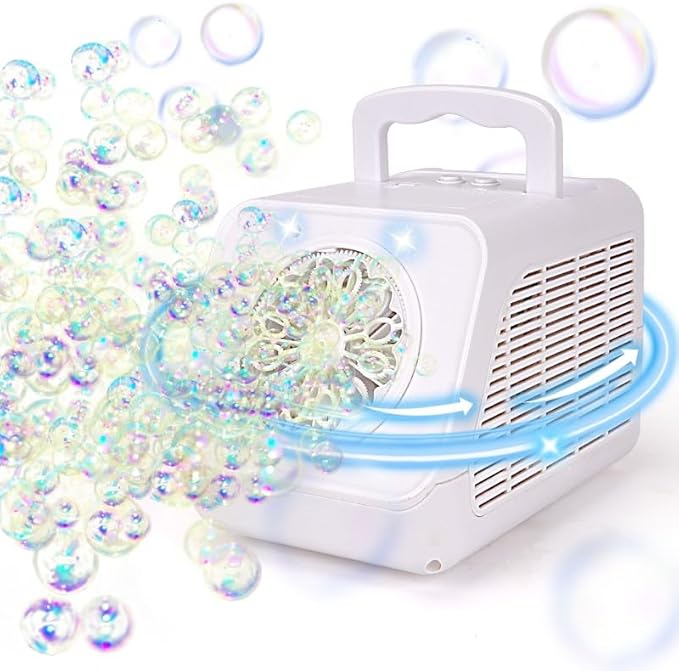 Automatic Rotating Bubble Machine 12 Holes Bubble Blower Plugin or Battery Operated Portable Bubble Maker 20000+ Big Bubbles Per Minute Bubbles for Outdoor Wedding Birthday Easter Party